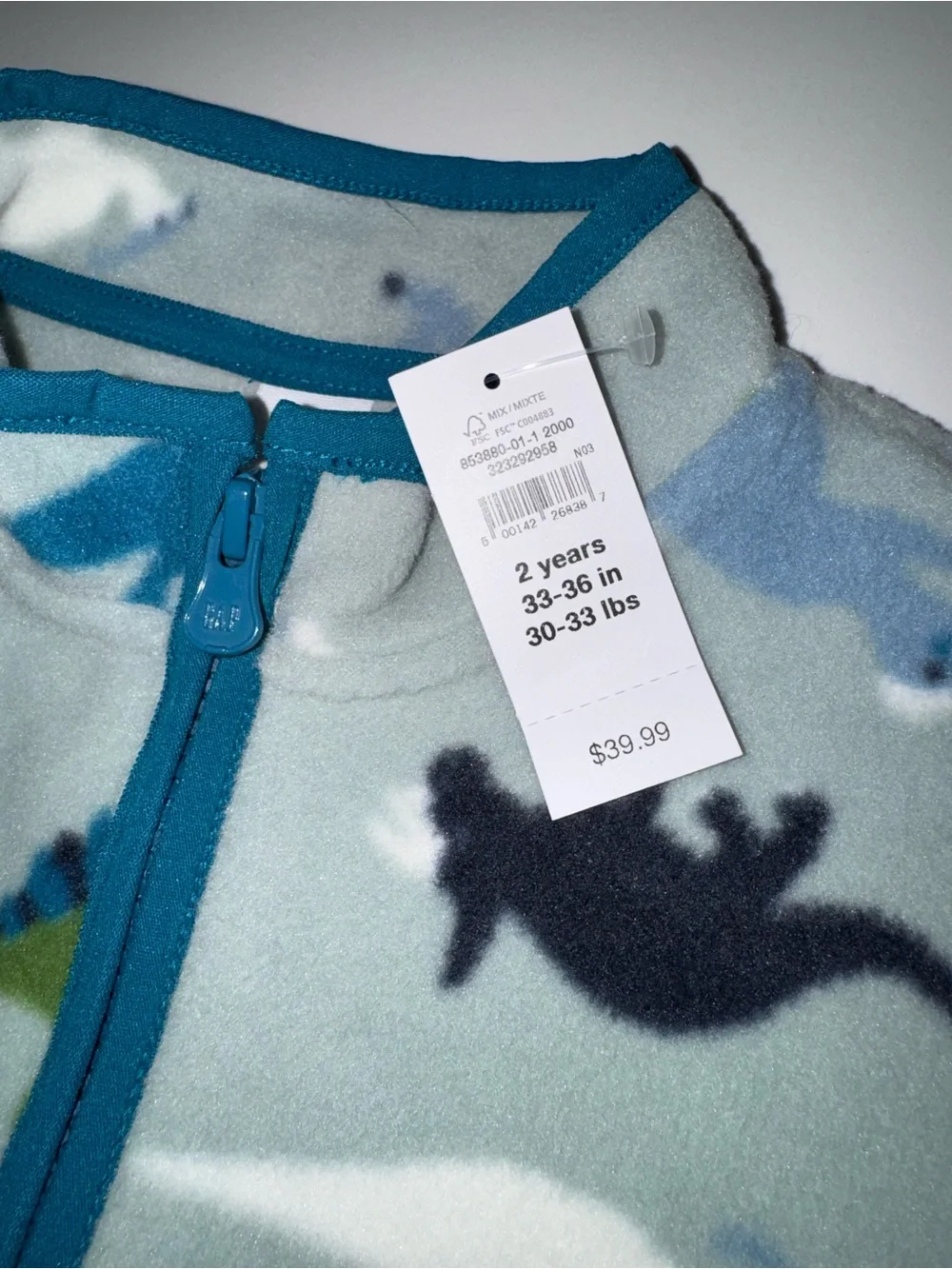 GAP Toddler Dinosaur Fleece Zip Sweatshirt Jacket Boys 2T